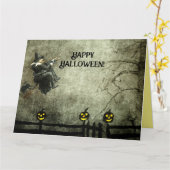 ヴィンテージ飛んでいるウィッチアットナイトグリニングカボチャ カード (黄色い花)