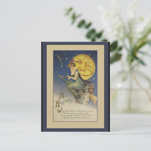 ヴィンテージ飛んでいるウィッチハロウィンポストカード ポストカード (スタンド正面)