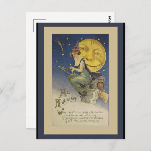 ヴィンテージ飛んでいるウィッチハロウィンポストカード ポストカード (正面/裏面)