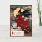 ヴィンテージ飛んでいるウィッチハロウィーンカード シーズンカード (正面)