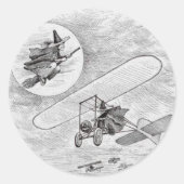 ヴィンテージ飛んでいるウィッチ&飛行機ハロウィーン ラウンドシール (正面)