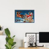 ヴィンテージ飛んでいるサンタそり ポスター (ホームオフィス)