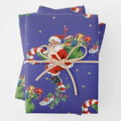 ヴィンテージ飛んでいるサンタ – メリークリスマス ラッピングペーパーシート (インサイチュ)