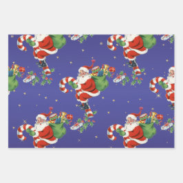 ヴィンテージ飛んでいるサンタ – メリークリスマス ラッピングペーパーシート