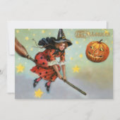 ヴィンテージ飛んでいるハロウィーン魔女とカボチャ ノートカード (正面)