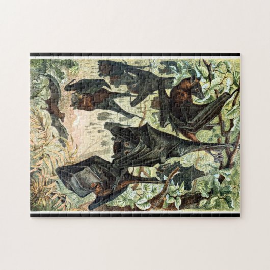 ヴィンテージ飛んでいるフォックスこうもりブラックこうもりエレガントゴシック ジグソーパズル (横)