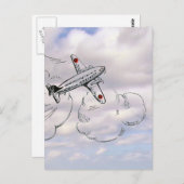 ヴィンテージ飛んでいる機 |航空スケッチ雲 ポストカード (正面/裏面)