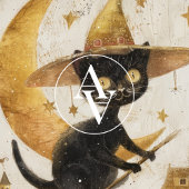 ヴィンテージ飛んでいる黒猫の絵を描ハロウィーンムーン ポスター