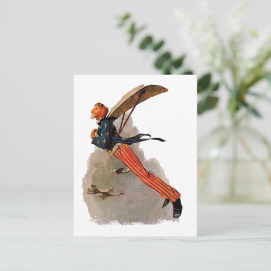 ヴィンテージ飛行するおじさんサムのギフトと挨拶 ポストカード (スタンド正面)