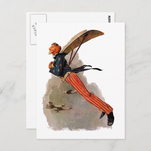 ヴィンテージ飛行するおじさんサムのギフトと挨拶 ポストカード (正面/裏面)