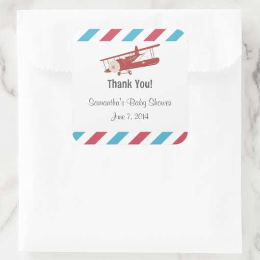 ヴィンテージ飛行機ありがとうシール スクエアシール (バッグ)