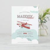 ヴィンテージ飛行機が第1誕生日飛行機で飛行する 招待状 (スタンド正面)
