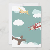 ヴィンテージ飛行機が第1誕生日飛行機で飛行する 招待状 (裏面)