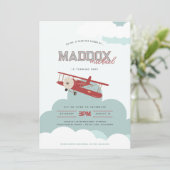 ヴィンテージ飛行機が第1誕生日飛行機上空を飛行 招待状 (スタンド正面)