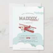 ヴィンテージ飛行機が通り過ぎる ファーストバースデー エイブレーター 招待状 (正面)