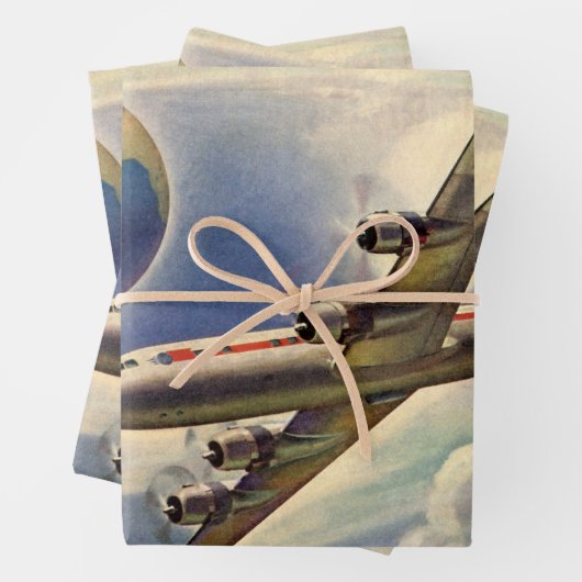 ヴィンテージ飛行機が雲の中で世界一周 ラッピングペーパーシート (インサイチュ)