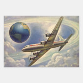 ヴィンテージ飛行機が雲の中で世界一周 ラッピングペーパーシート (正面)