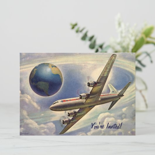 ヴィンテージ飛行機とワールドカップルシャワー招待状 招待状 (スタンド正面)