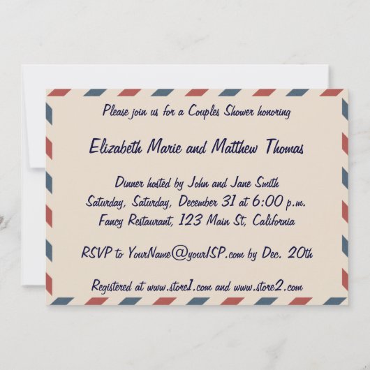 ヴィンテージ飛行機とワールドカップルシャワー招待状 招待状 (裏面)