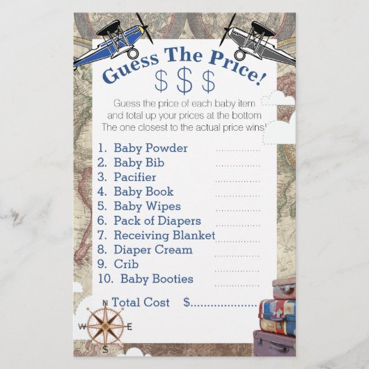 ヴィンテージ飛行機と世界地図が価格を推測 (正面)