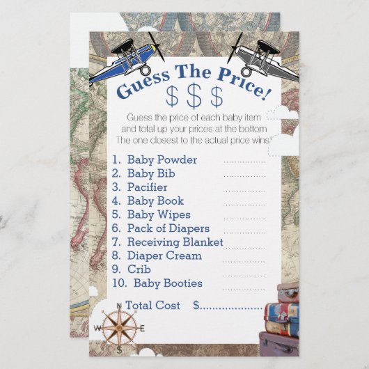 ヴィンテージ飛行機と世界地図が価格を推測 (正面/裏面)