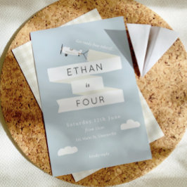 ヴィンテージ飛行機のバナー子供の誕生日招待状 招待状