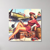 ヴィンテージ飛行機のピンアップイラストレーション キャンバスプリント (正面)
