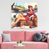 ヴィンテージ飛行機のピンアップイラストレーション キャンバスプリント (インサイチュ (リビング))