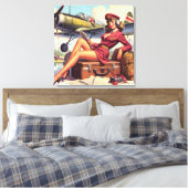 ヴィンテージ飛行機のピンアップイラストレーション キャンバスプリント (インサイチュ (寝室))