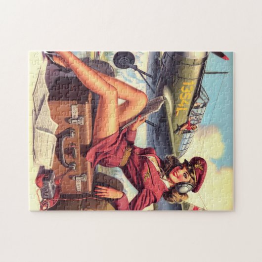 ヴィンテージ飛行機のピンアップイラストレーション ジグソーパズル (横)