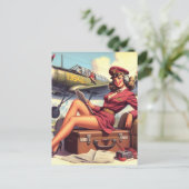 ヴィンテージ飛行機のピンアップイラストレーション ポストカード (スタンド正面)