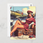 ヴィンテージ飛行機のピンアップイラストレーション ポストカード (正面/裏面)