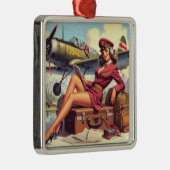 ヴィンテージ飛行機のピンアップイラストレーション メタルオーナメント (右)