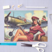 ヴィンテージ飛行機のピンアップイラストレーション 薄葉紙 (クラフト)