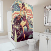 ヴィンテージ飛行機のピンアップ シャワーカーテン (インサイチュ)