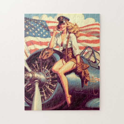 ヴィンテージ飛行機のピンアップ ジグソーパズル (縦)