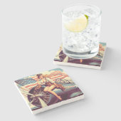 ヴィンテージ飛行機のピンアップ ストーンコースター (横)