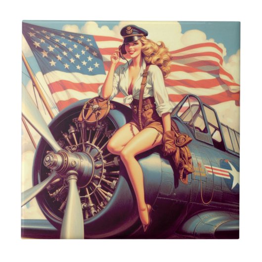 ヴィンテージ飛行機のピンアップ タイル (正面)