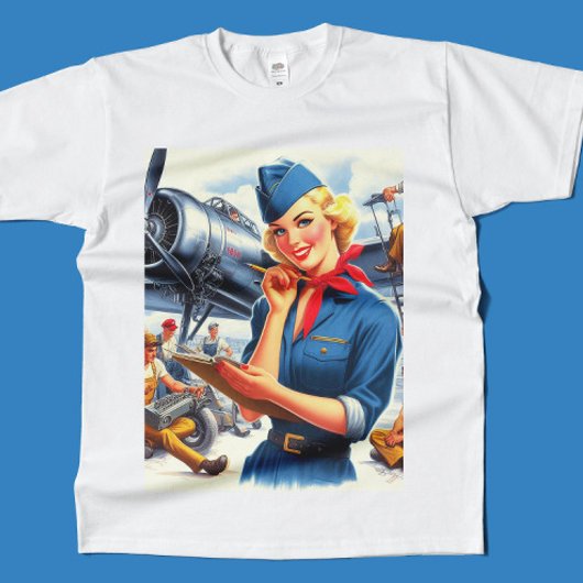 ヴィンテージ飛行機のピンアップ Tシャツ