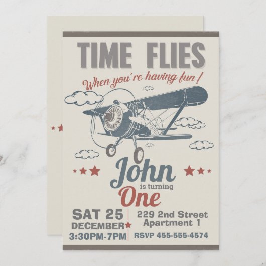 ヴィンテージ飛行機の招待状 - 飛行機の招待状 招待状 (正面/裏面)