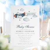 ヴィンテージ飛行機の水彩画　ベイビーシャワー　男の子 招待状