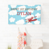 ヴィンテージ飛行機の背景/バナー（青と赤） 横断幕 (インサイチュ)