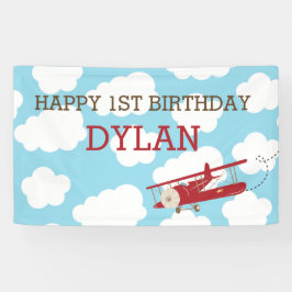 ヴィンテージ飛行機の背景/バナー(青と赤) 横断幕