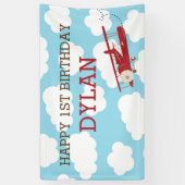 ヴィンテージ飛行機の背景/バナー（青と赤） 横断幕 (縦)