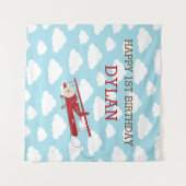 ヴィンテージ飛行機の背景/少年の誕生日バナー タペストリー (正面(横))