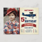 ヴィンテージ飛行機の誕生日パーティーの写真 インビテーションポストカード (正面)