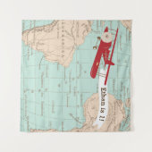 ヴィンテージ飛行機の誕生日/ベビーシャワーバナー タペストリー (正面(横))