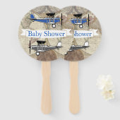 ヴィンテージ飛行機アビエーターアドベンチャーベビーシャワー ハンドファン (正面&裏面)