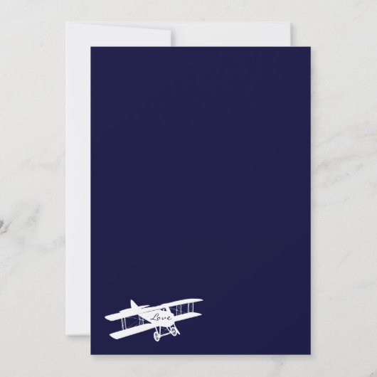 ヴィンテージ飛行機アビエー結婚ターブルーズ情報カード 招待状 (裏面)