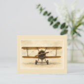 ヴィンテージ飛行機アンティーク二面航空誕生日 ポストカード (スタンド正面)